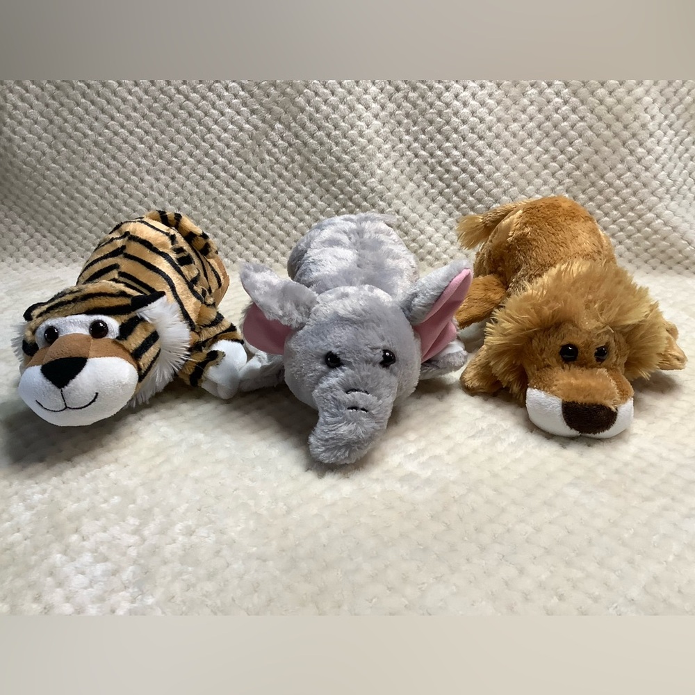 DREAM and CALTOY Set of Three Plush Hand Puppets Tiger Lion Elephant Animal Toys